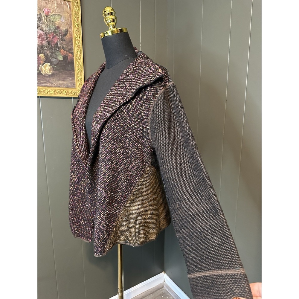 Curio New York Asymmetrical Tri Color Wool Blend Cardigan - Picture 3 of 9